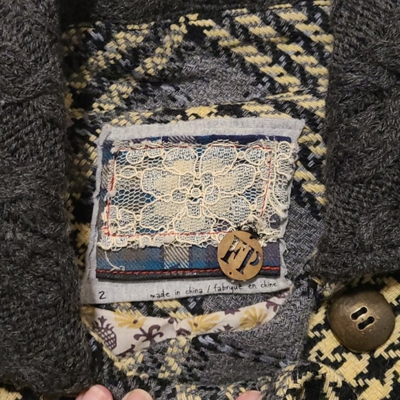 FREE PEOPLE Wool Blend Plaid Pea coat Gray Coat - Picture 8 of 9